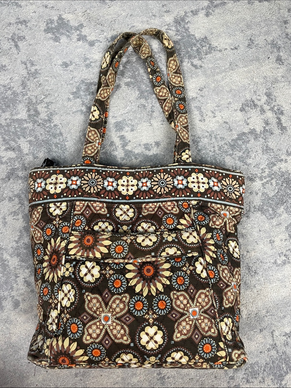 Vera Bradley Floral Ikat Canyon Brown Quilted Shoulder Tote Bag Zip Top